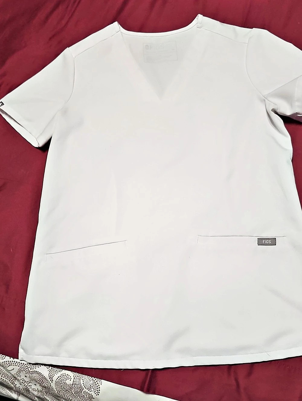 FIGS Casma Scrub Top White Short Sleeve